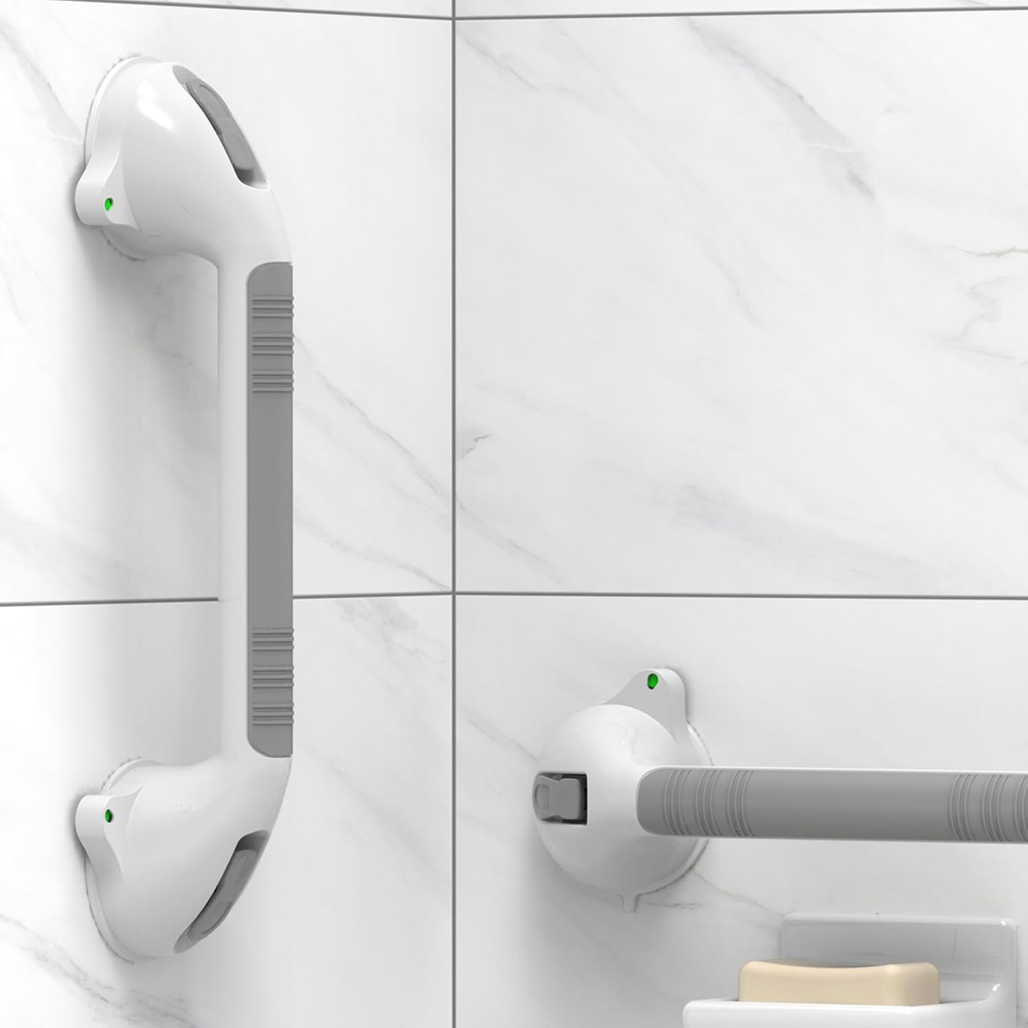 16.5inch 2 Pack Suction Balance Assist Bathroom Shower Handle,Bath Grab Bar with Indicators(White/Grey)