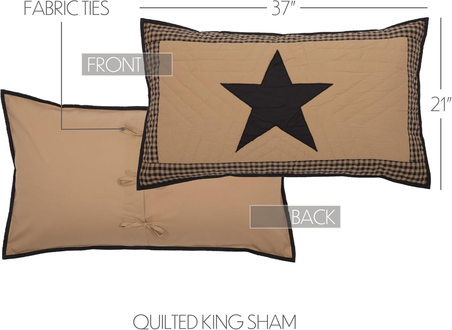 King Size Black and Tan Cotton Sham with Star Design