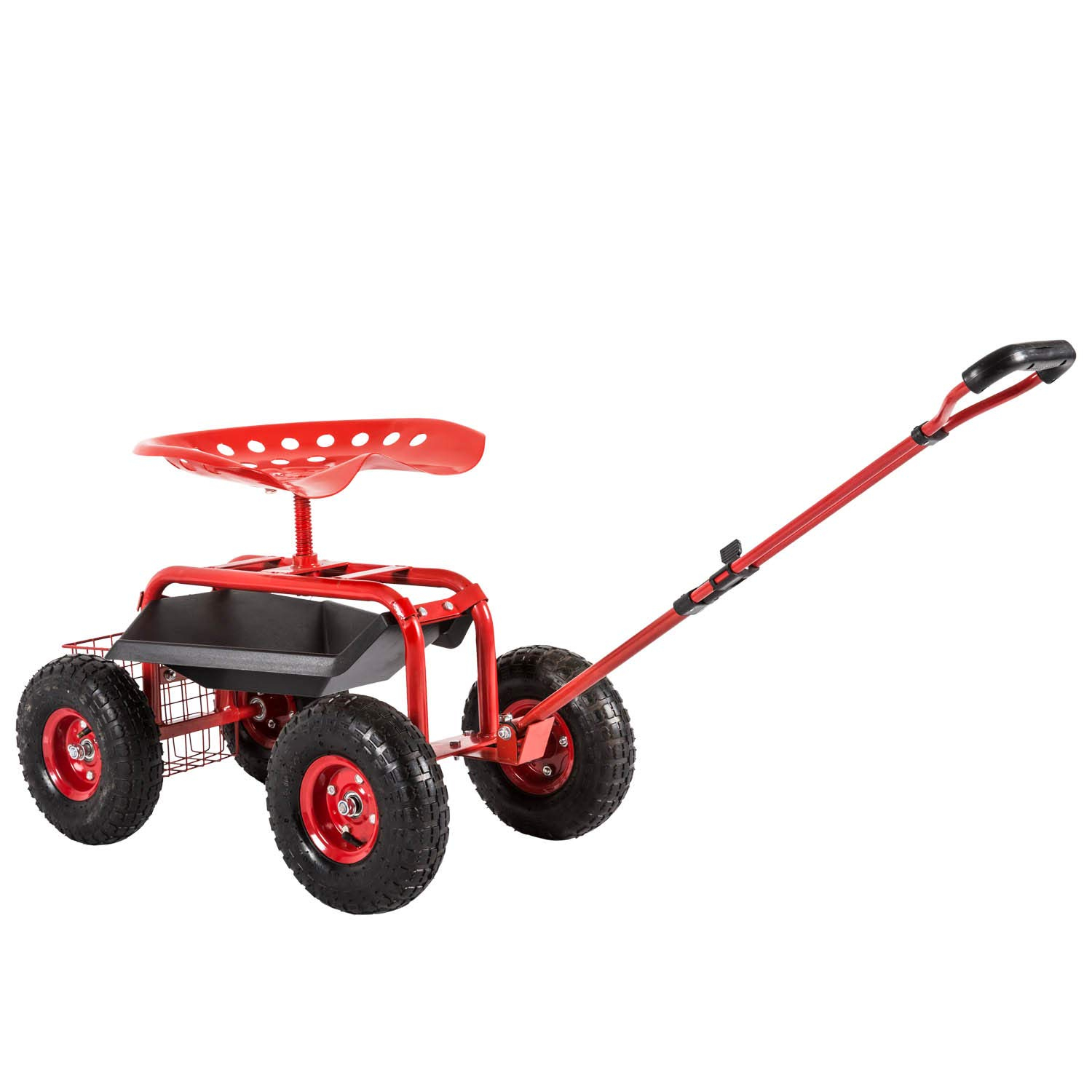 Rolling Garden Cart Scooter Stool - Garden Seat with Wheels Garden Cart with Seat, Adjustable Handle 360 Degree Swivel (Green)