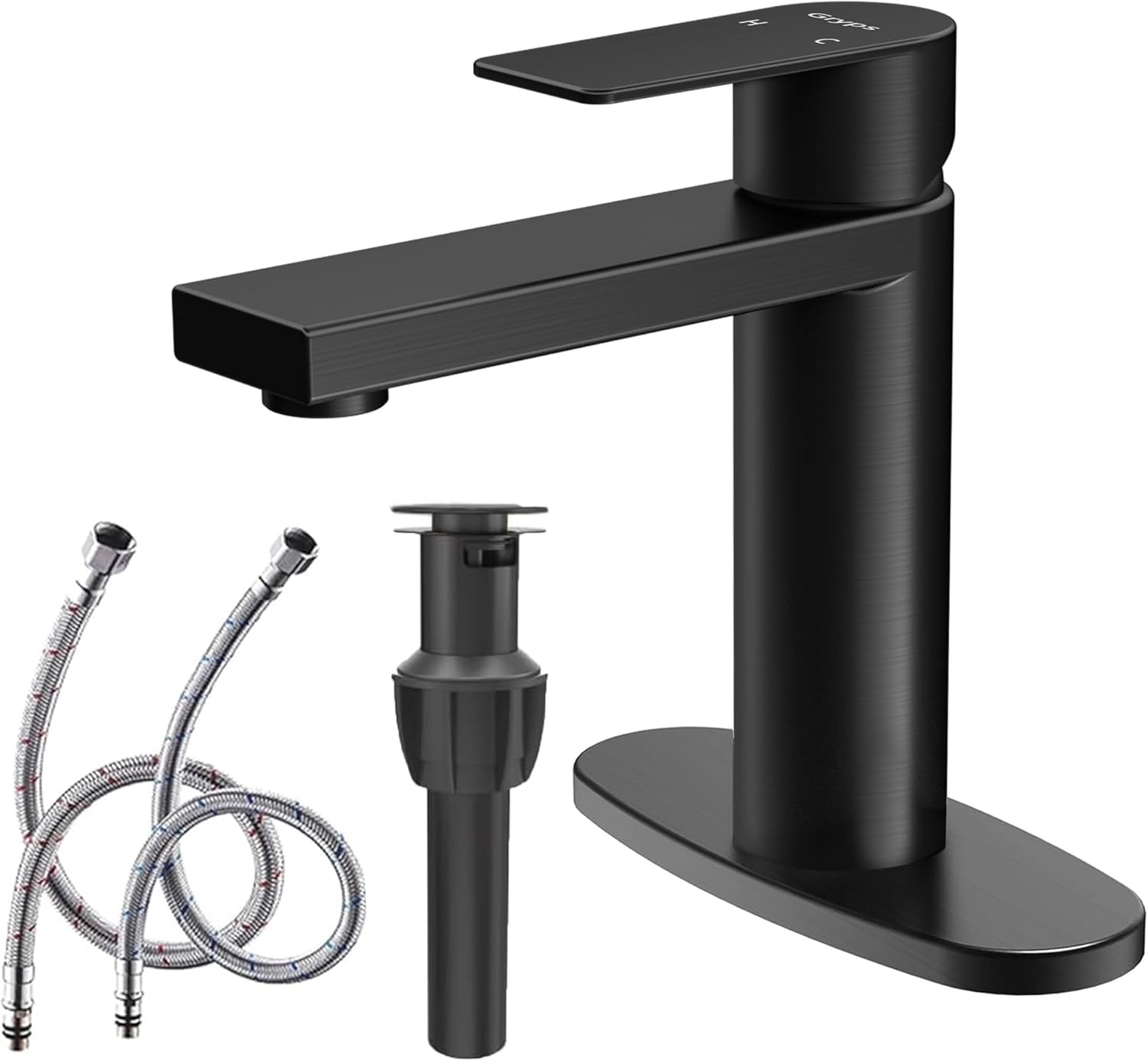 Black Bathroom Faucet Single Hole Bathroom Sink Faucet, Matte Black Single Handle Vanity Basin Faucets with Supply Deck Plate, Modern Farmhouse RV Faucet 1 or 3 Holes