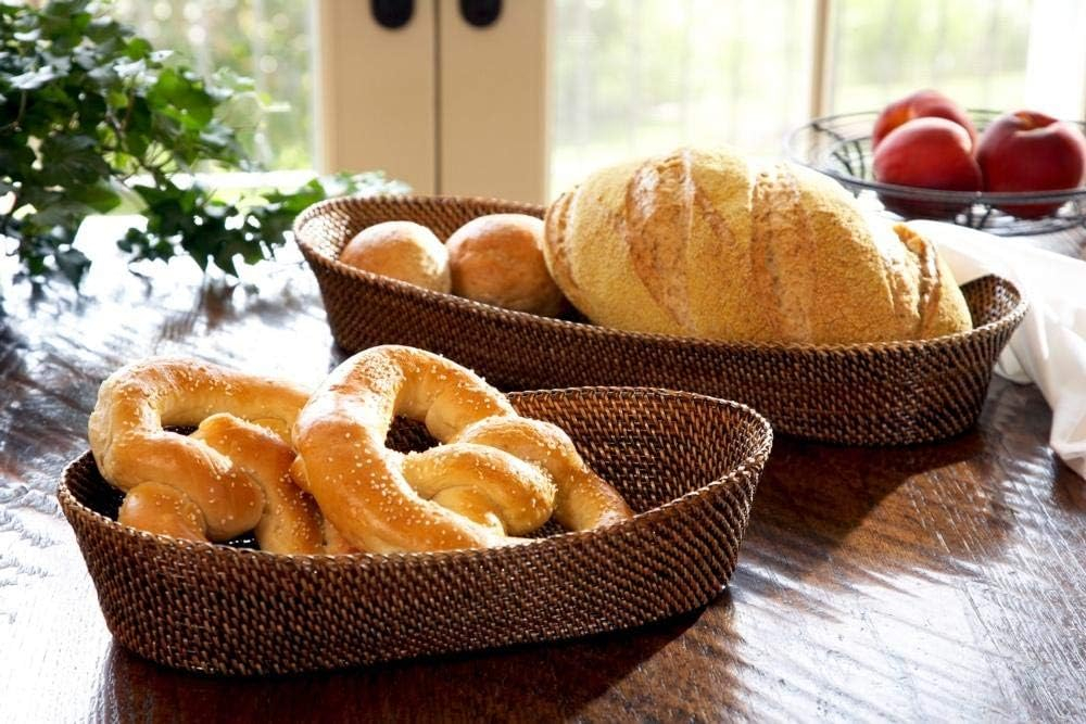 Large Oval Rattan Woven Serving Basket, 12 Inches