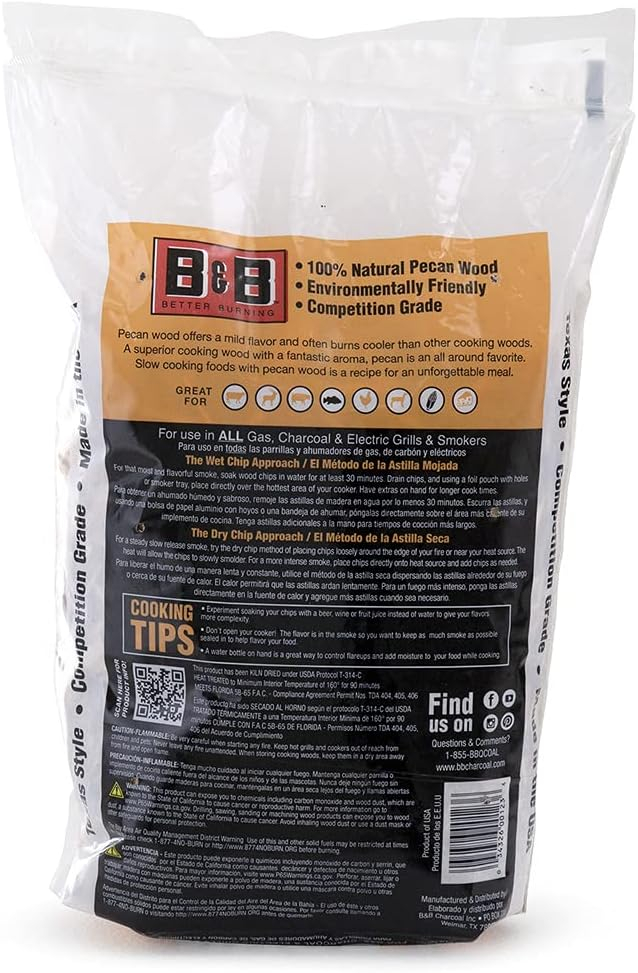 B&B Charcoal All Natural Pecan Wood Smoking Chips 180 cu in