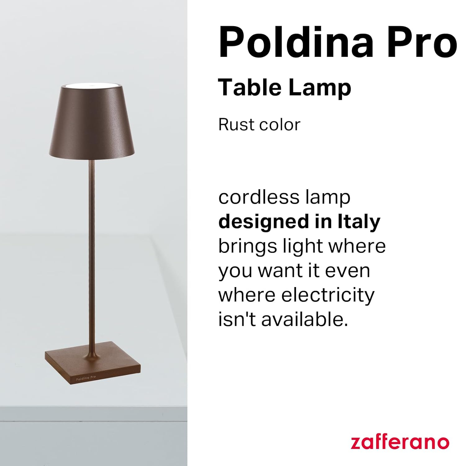 Rust Cordless Outdoor Touch-Control Table Lamp with LED Light