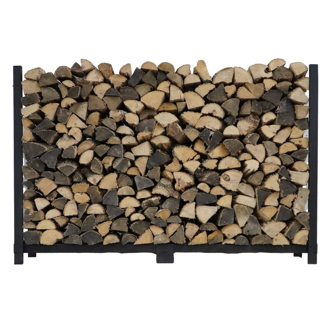 Woodhaven 6 Foot Black - Heavy Duty Made in the USA - Outdoor Cord Firewood Storage Log Rack With Optional Seasoning Cover - Metal Firewood Rack With UV-Stable Powder Coat (No Cover)