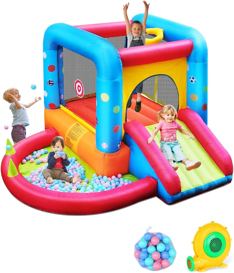 Colorful Inflatable Bounce House with Slide and Ball Pit