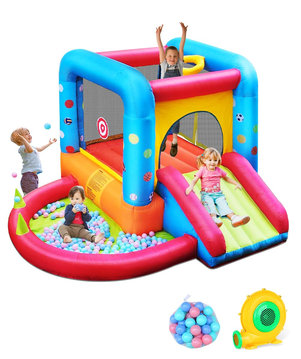 Colorful Inflatable Bounce House with Slide and Ball Pit