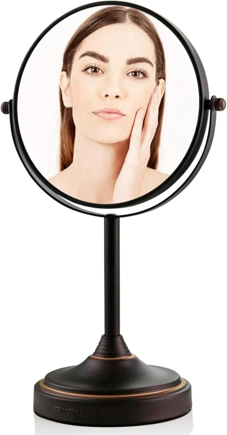 OVENTE 7'' Tabletop Makeup Mirror with 1X/7X Magnification, 360° Swivel Design and Double-Sided Free-Standing Vanity Mirror Perfect for Dresser, Bedroom and Office Desk, Antique Bronze MNLCT70ABZ1X7X