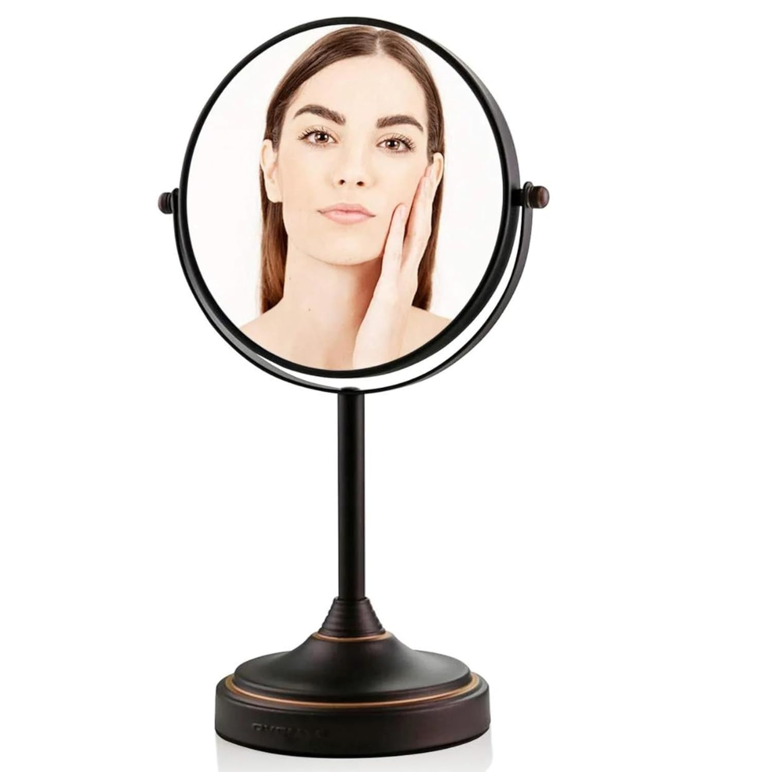 OVENTE 7'' Tabletop Makeup Mirror with 1X/7X Magnification, 360° Swivel Design and Double-Sided Free-Standing Vanity Mirror Perfect for Dresser, Bedroom and Office Desk, Antique Bronze MNLCT70ABZ1X7X