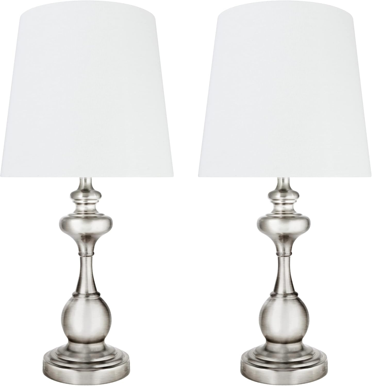 Aspen Creative, Satin Nickel 40227-12, Two Pack-18 3/4" High Transitional Metal Table Finish and Empire Shaped Lamp Shade in Off White, 9" Wide
