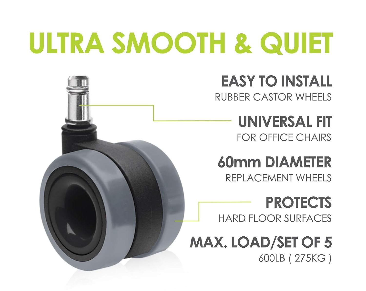 2-3/8 in. Dual Bearing Office Chair Caster Wheel (Set of 5)