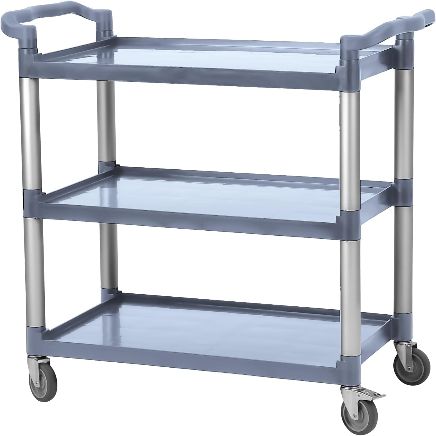 3-Tier Plastic Service Utility Cart With Wheels, Heavy Duty 3-Shelf Rolling Push Cart for Home, Restaurant, Office, Foodservice, Kitchen, Hotel, Commercial, Party - Grey