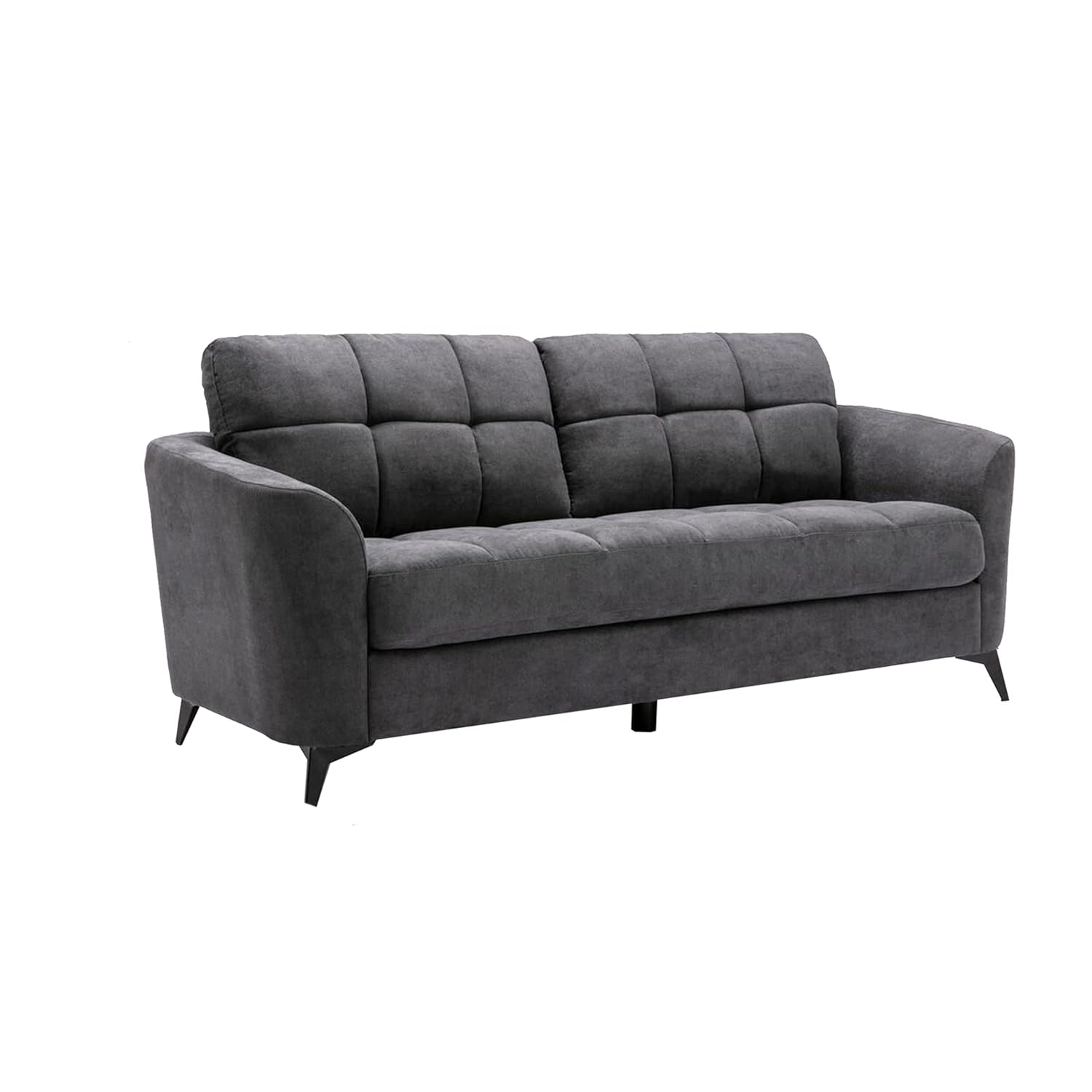 Odin 79 Inch Modern Sofa with Tufted Cushioning, Black Frame, Gray Velvet- Saltoro Sherpi