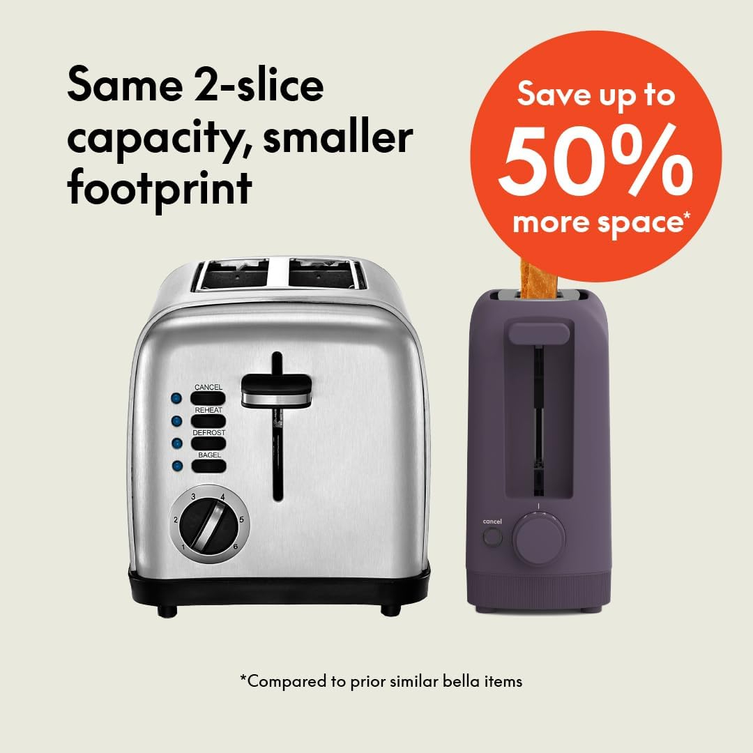 Plum Slim 2-Slice Long Slot Toaster with Crumb Tray
