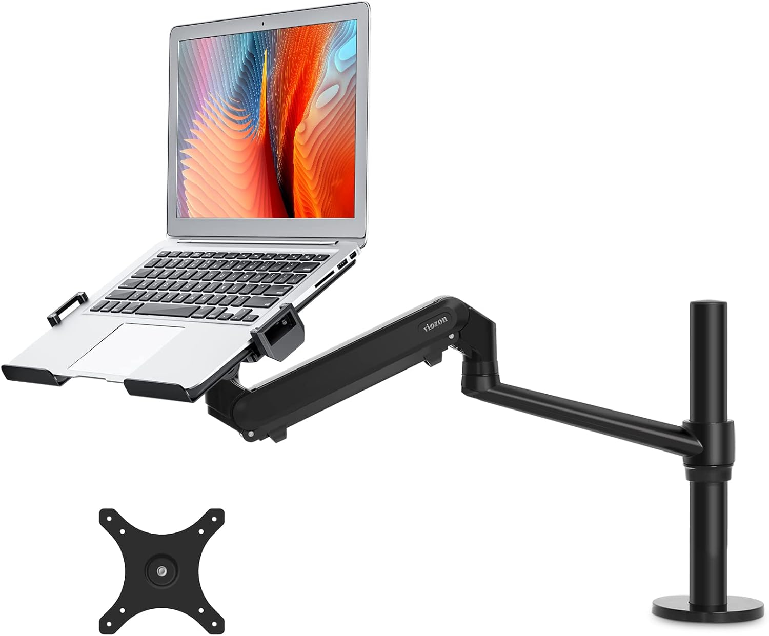 Viozon Monitor/Laptop Mount, Single Gas Spring Arm Desk Stand/Holder for 17-32" Computer Monitor, Extra Laptop Tray Fits 12-17" Laptops/Notebook(1S-Prob)