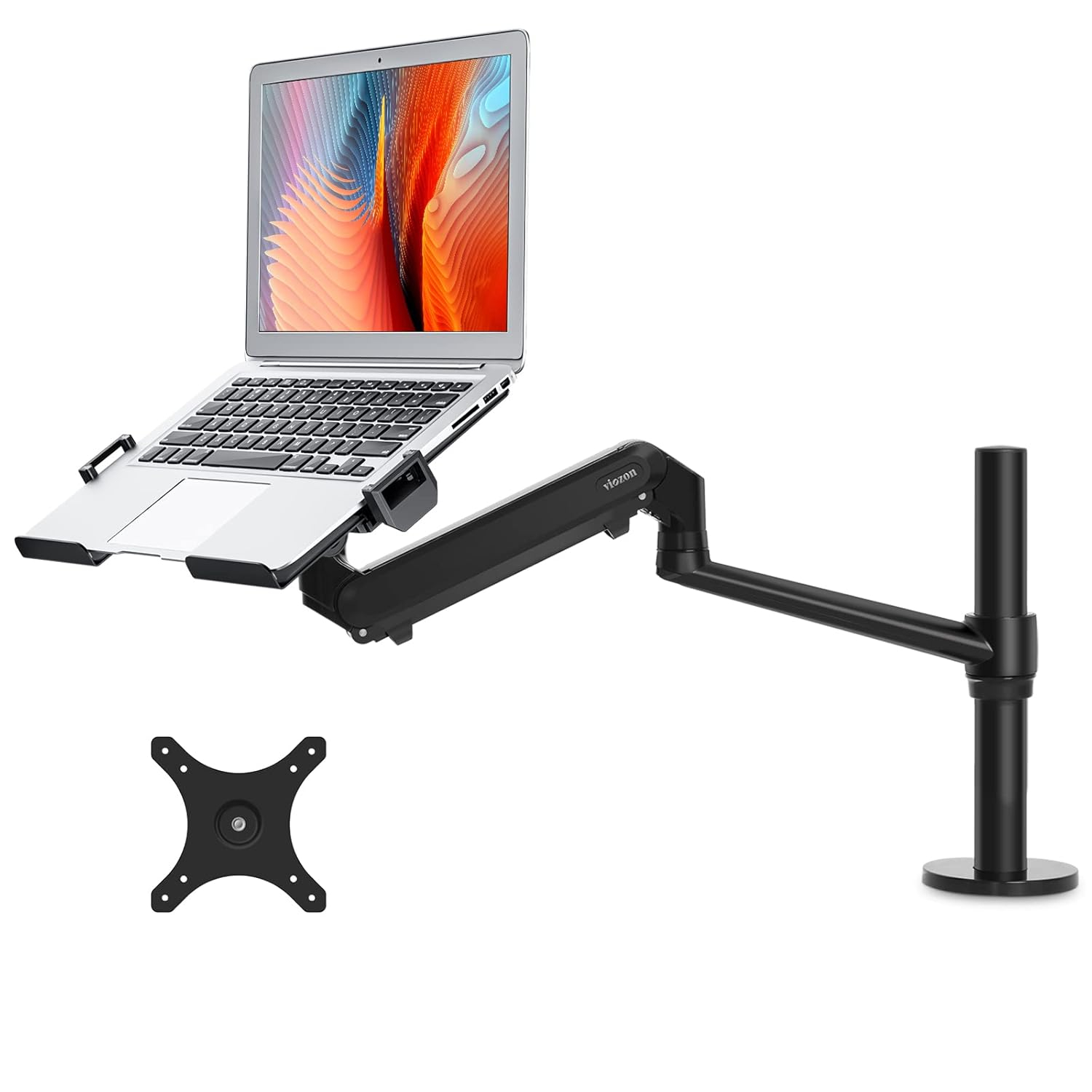 Viozon Monitor/Laptop Mount, Single Gas Spring Arm Desk Stand/Holder for 17-32" Computer Monitor, Extra Laptop Tray Fits 12-17" Laptops/Notebook(1S-Prob)