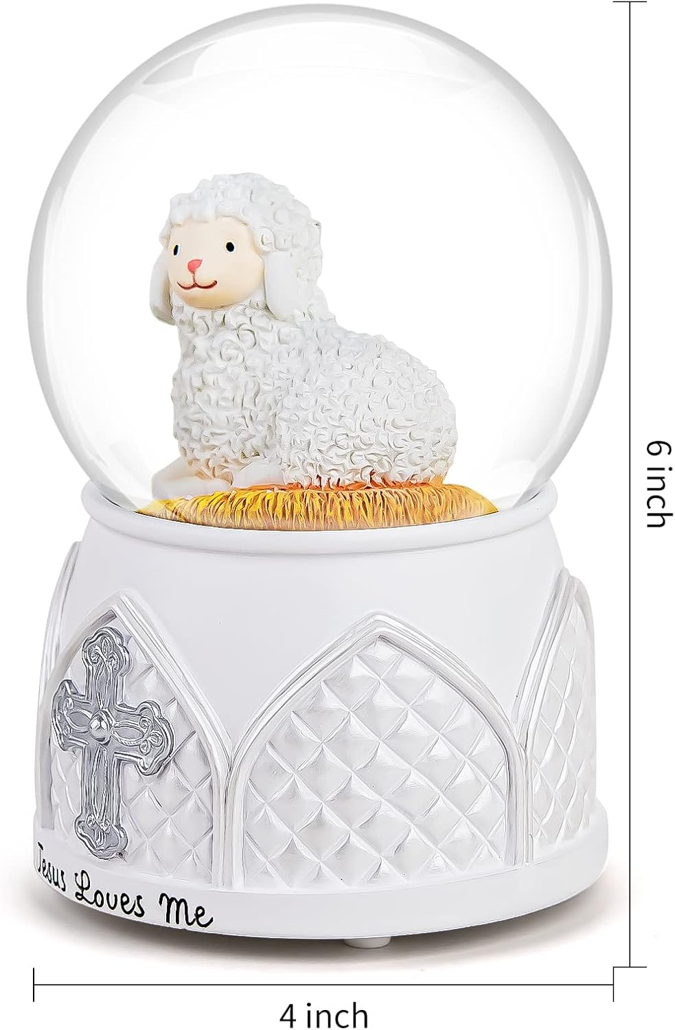 Jesus Loves Me Snow Globe, Jesus White Lamb Baptism Music Box, Religious Gift for Pastors Girls Wife Girlfriends Friends Easter Birthday Present