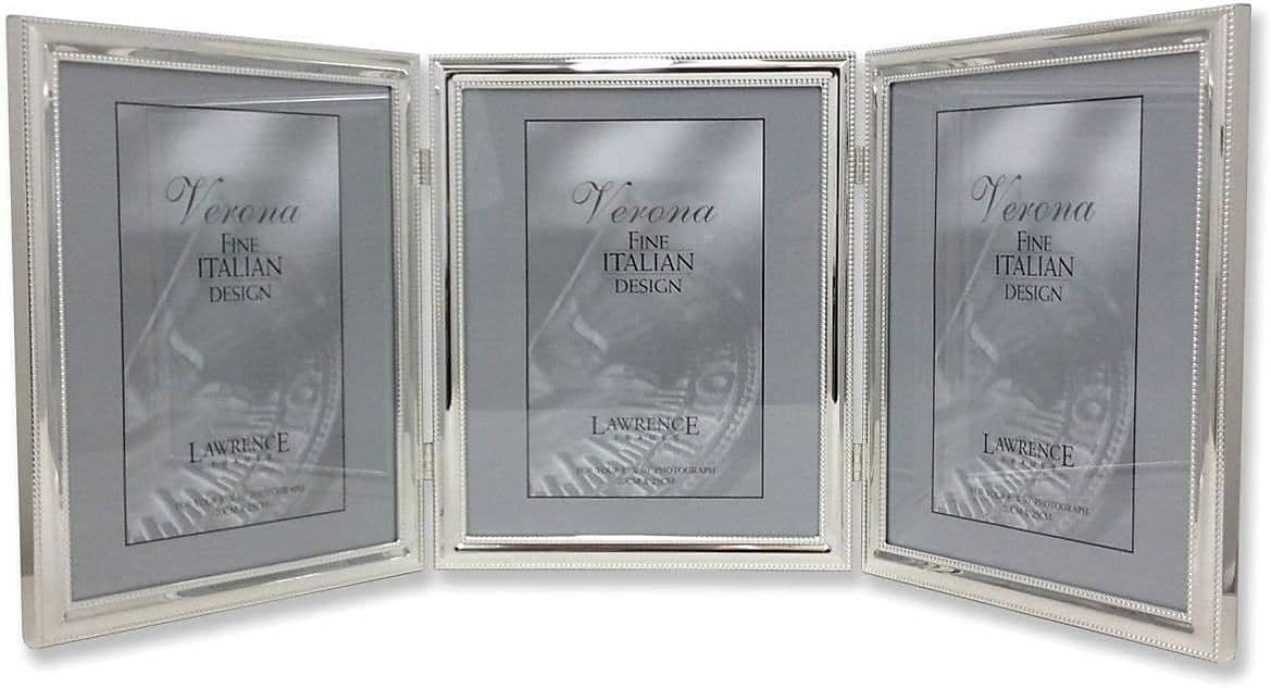 Lawrence Frames Silver Plated Double Bead 8x10 Hinged Triple Picture Frame
