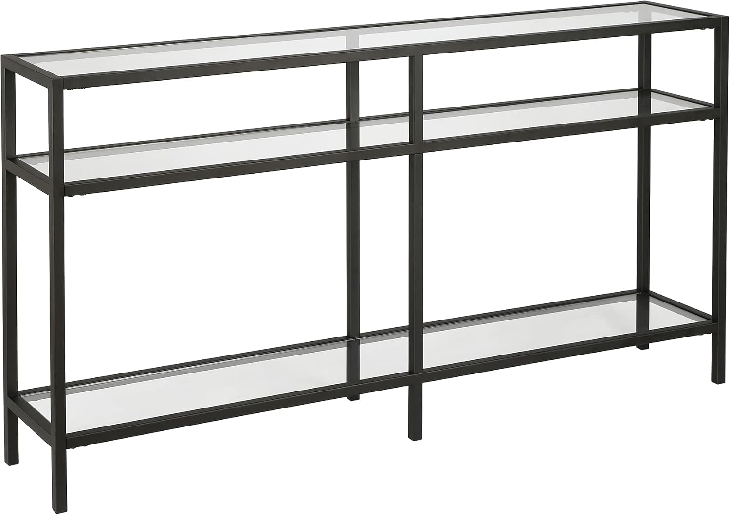 Sivil 55" Blackened Bronze and Black Metal Console Table with Glass Top