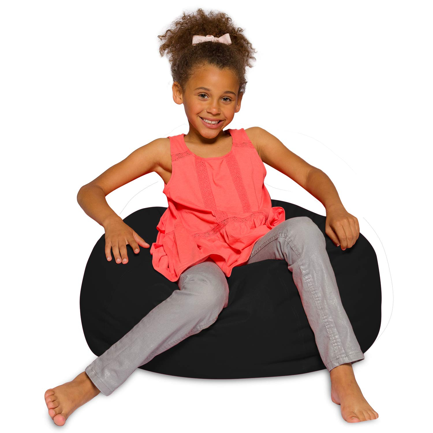 Medium Black Polyester Bean Bag Chair with Removable Cover