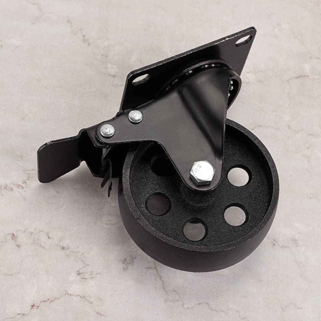 Skelang 3” Plate Caster Wheel, Cast Iron Swivel Plate Casters with Dual Locking for Vintage TV Stand, Coffee Table, Welding Cart, Total Load Capacity 1080Lbs, Pack of 4