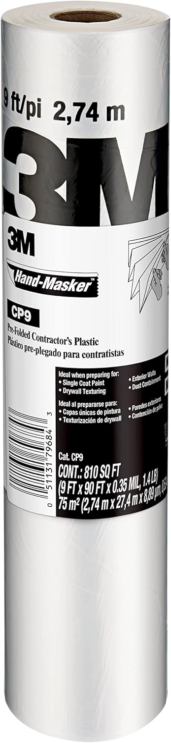 3M Hand-Masker Contractor's Plastic, 9 ft x 90 ft x 0.00035 in, 1 Roll/Pack