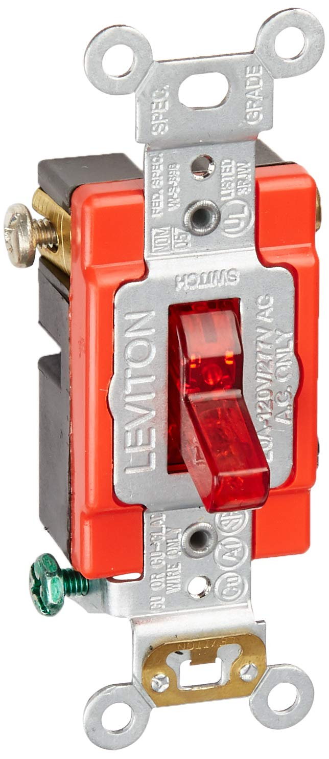 20 Amp Industrial Grade Heavy Duty Single-Pole Pilot Light Toggle Switch, Red 1221-PLR