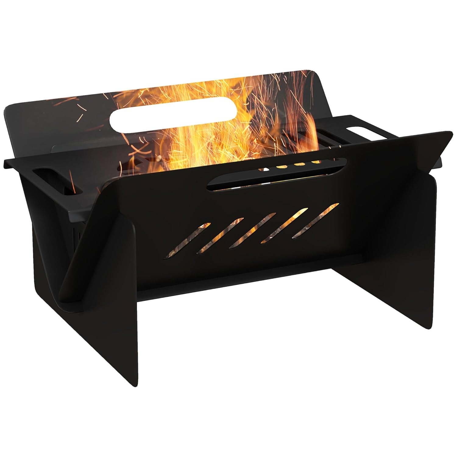 Outsunny 3-in-1 Small Portable Fire Pit, Stove, Coffee Table, Wood Burning Firepit with Carrying Bag and Quick Assembly for Camping, Bonfire, Picnic, Backyard, Patio, Black