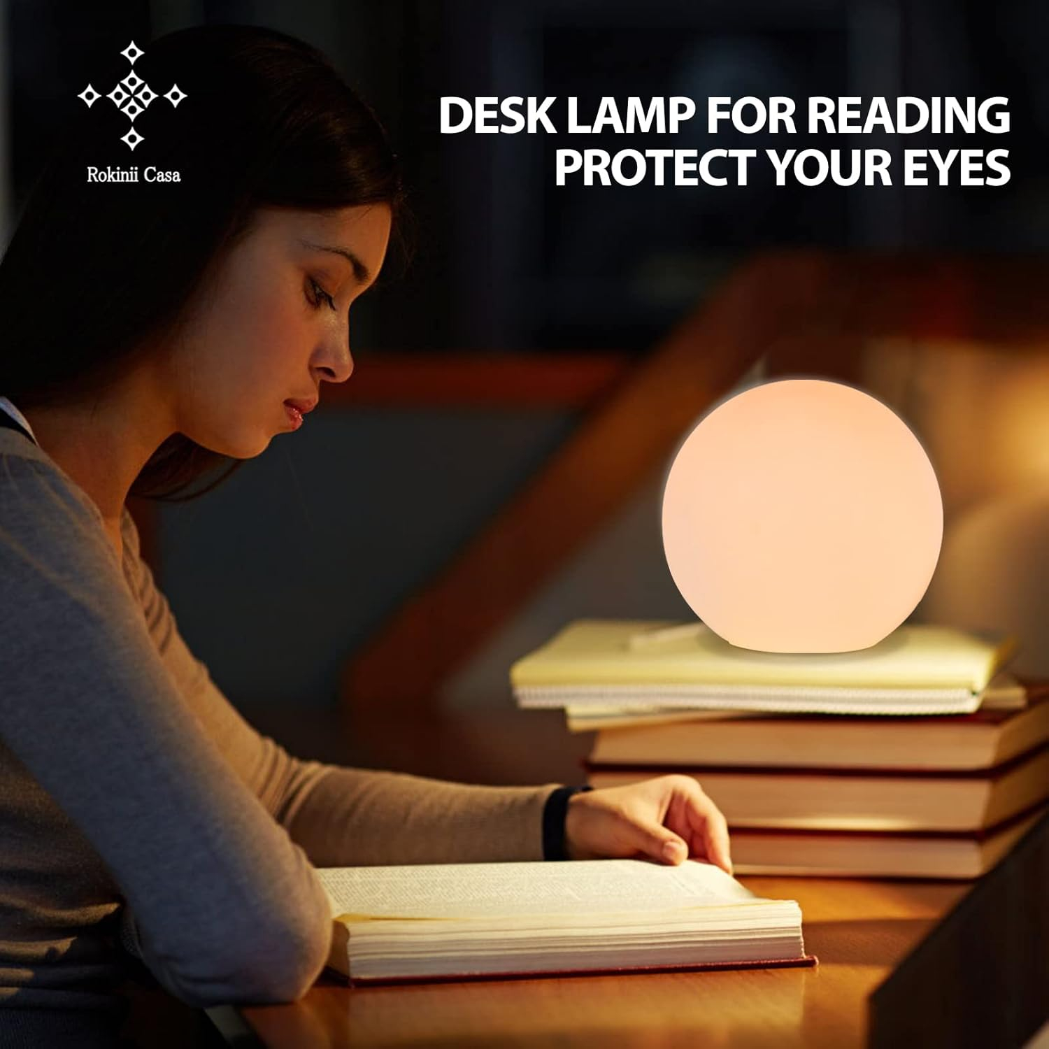 7.8 Inch Ball Table Lamp with Glass Shade, Ball Light Bookshelf Lamp for Bedroom, Dorm, Office and Bedroom Bookshelf Reading Decoration, Without Bulb