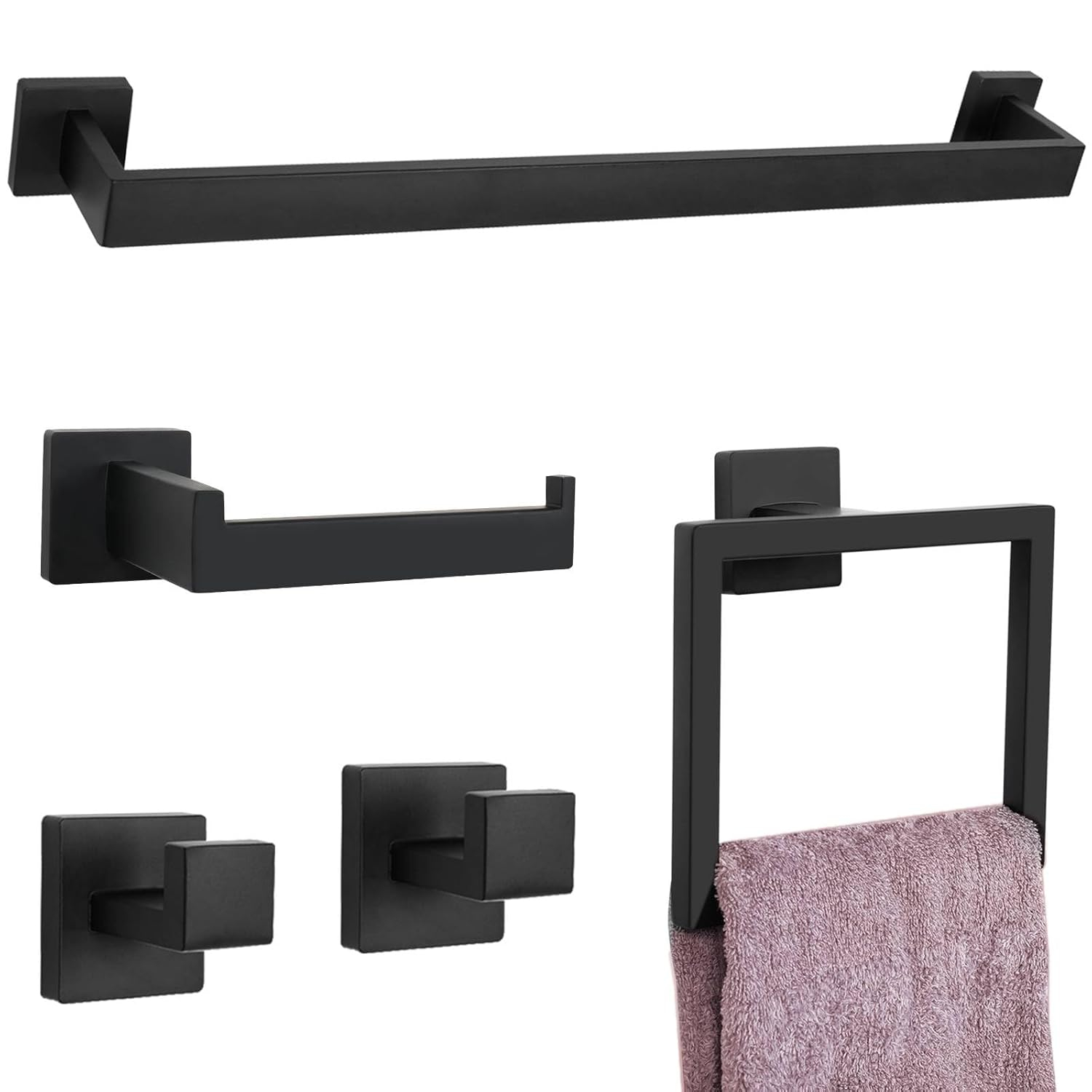 Matte Black Stainless Steel 5-Piece Bathroom Hardware Set
