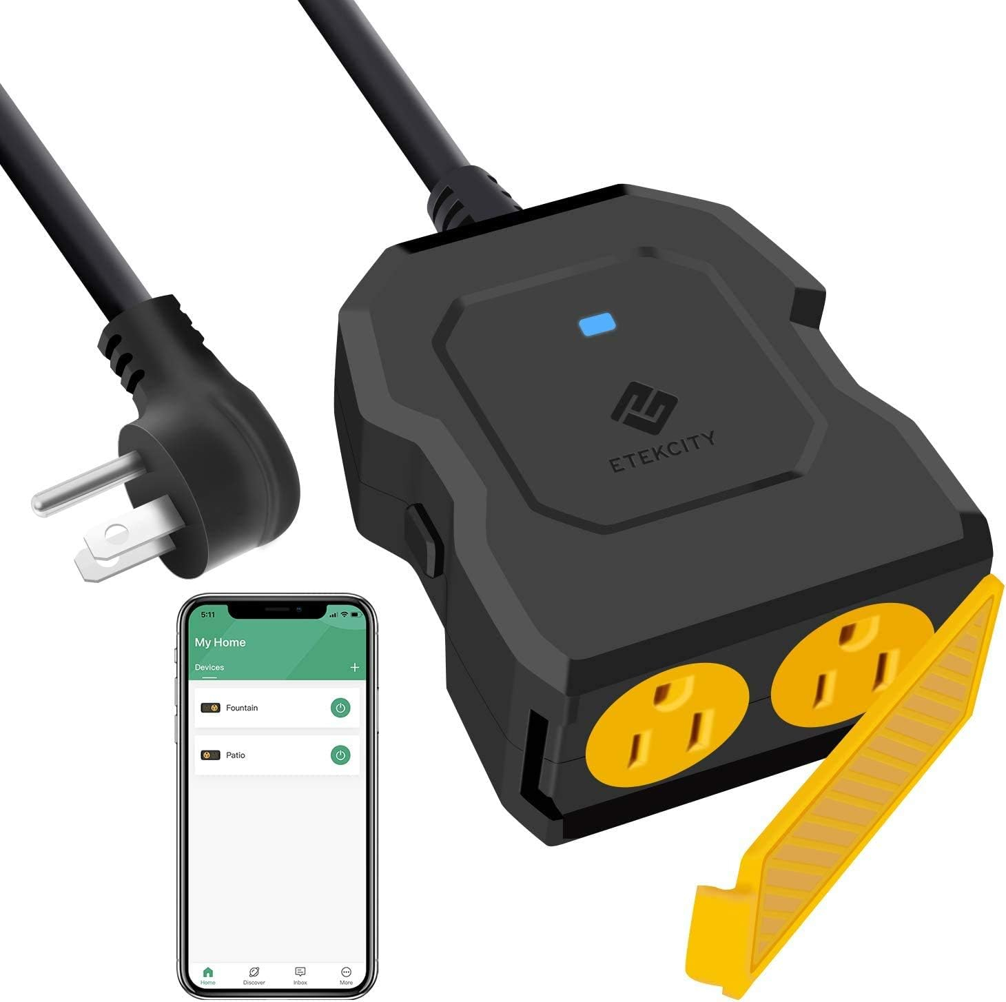 Etekcity ESO15-TB Outdoor Smart Plug WiFi Outlet with 2 Sockets, Works with Alexa & Google Home, Wireless Remote Control, Energy Monitoring & Timer Function, Waterproof, FCC and ETL Listed, Black