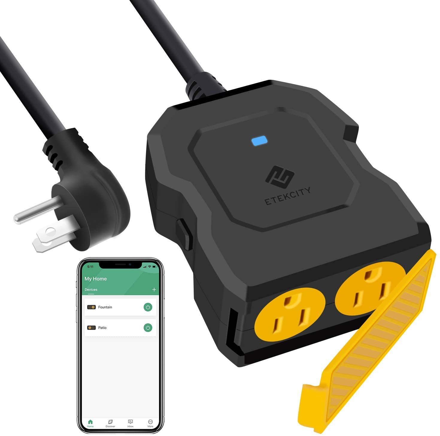 Etekcity ESO15-TB Outdoor Smart Plug WiFi Outlet with 2 Sockets, Works with Alexa & Google Home, Wireless Remote Control, Energy Monitoring & Timer Function, Waterproof, FCC and ETL Listed, Black