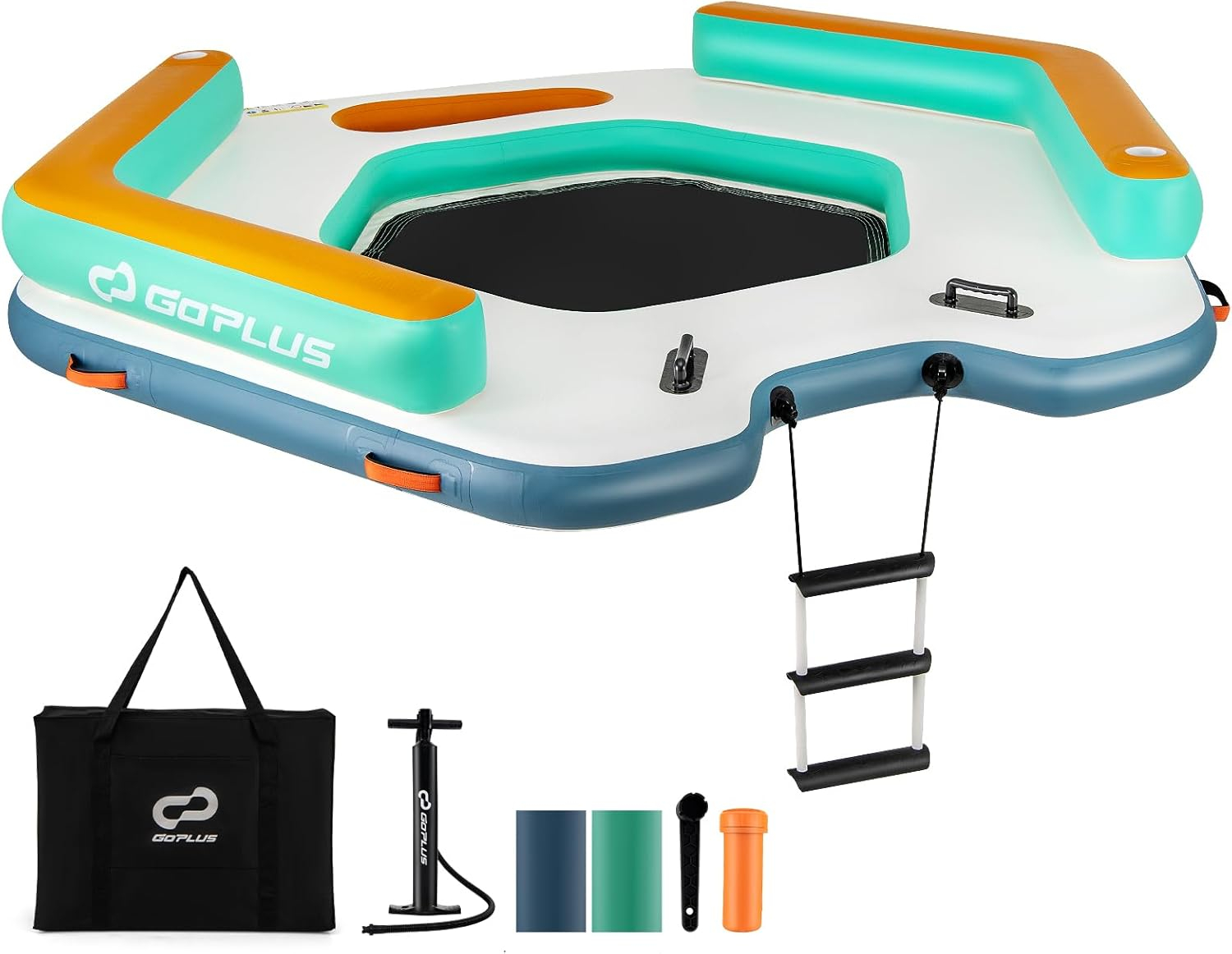 Goplus 8.7 ft Inflatable Floating Dock with Detachable Ladder Mesh Swim Lounge Beach