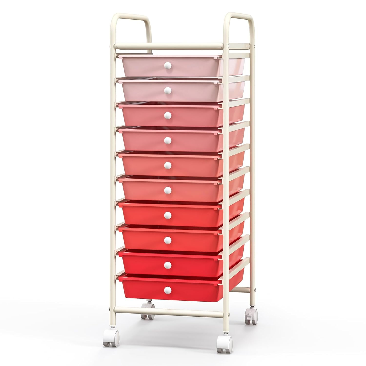 Giantex 10-Drawer Storage Cart w/Universal Wheel, Rolling Cart w/Handle, Home Organizer Storage Unit w/Removable Drawers, Trolley Utility Cart for Kitchen Makeup Living Room Office Play Room