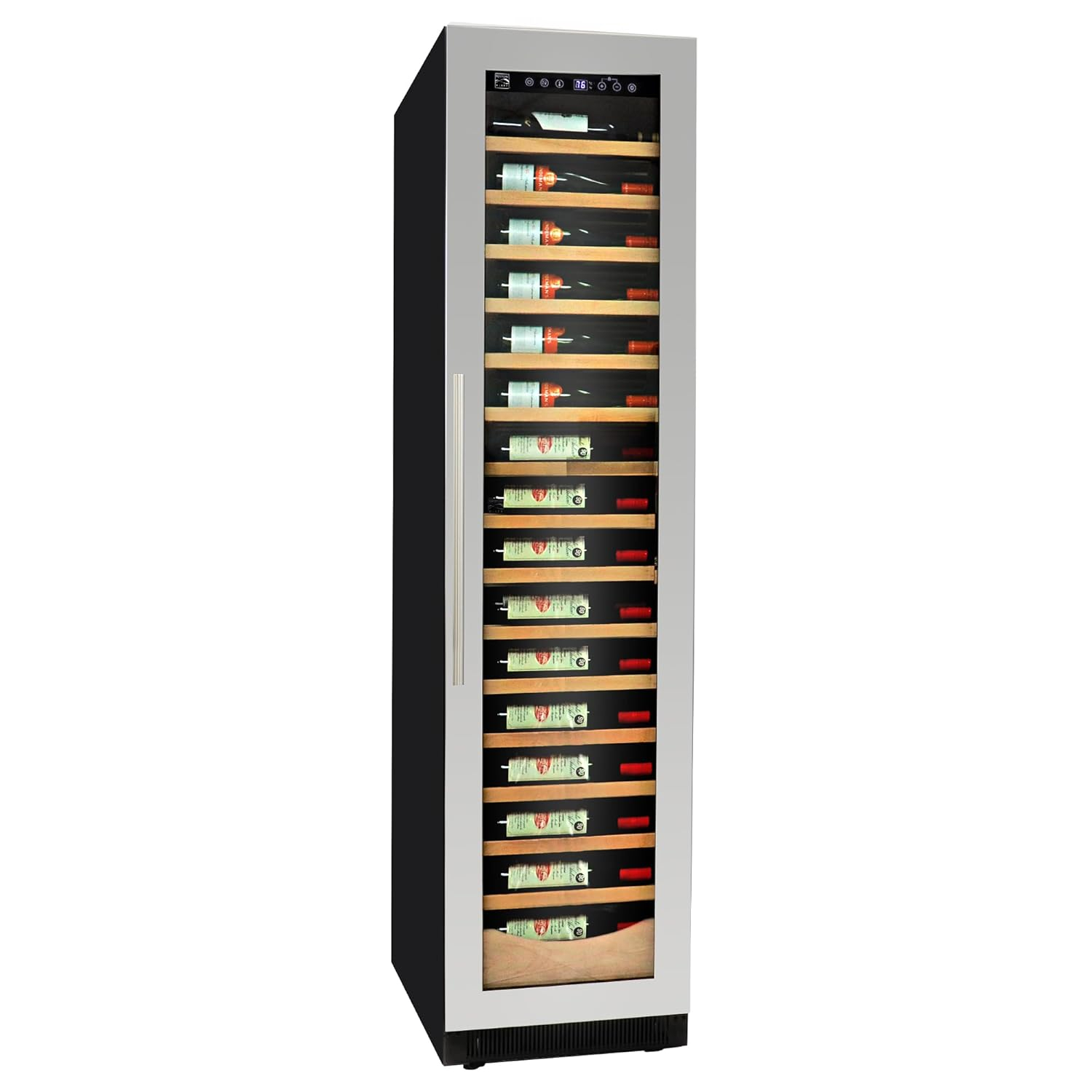 Elite Compressor 112 Bottle Wine Cellar Cooling Unit in Blackand Silver, Built-In/Freestanding with Reversible Door