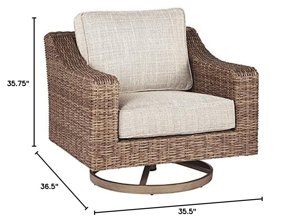 Home Square 2 Piece Beachcroft Swivel Patio Arm Chair Set in Beige