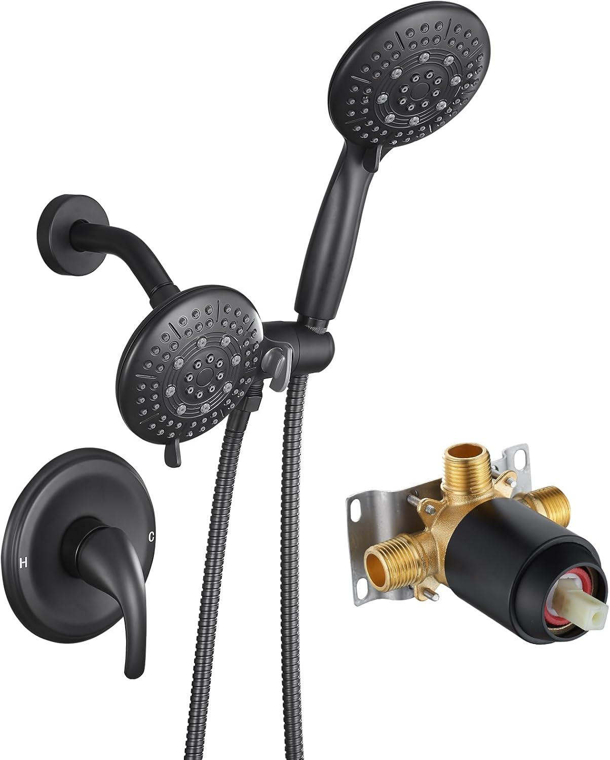 Cobbe Shower Head with handheld, High Pressure Shower Faucet Set with Hose Adjustable Bracket Rubber Washers, Dual 2 In 1 Shower System matte black(Valve Include)
