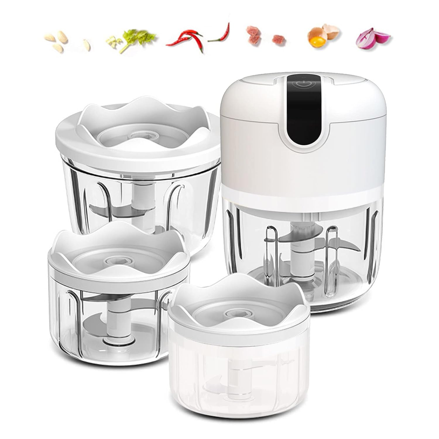 (100+250+350ML) White 3 Pcs Cordless Mini Food Chopper,Small Food Processor for Garlic,Nut,Meat