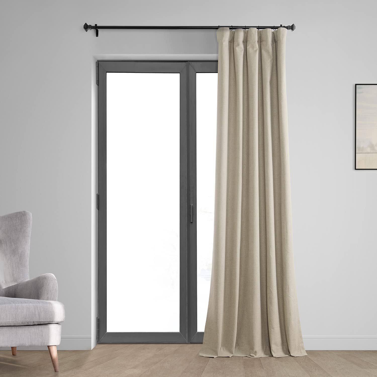Light Tan Brown Vintage Thermal Cross Linen Weave Blackout Rod Pocket Curtain - 50 in. W x 120 in. L (1 Panel)