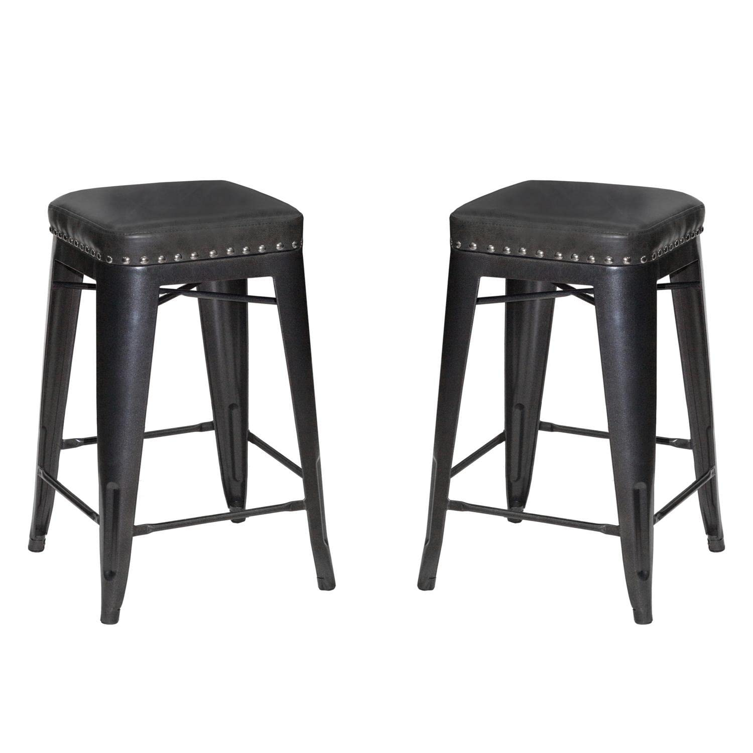 Hank Graphite Gray Metal and Faux Leather Counter Stool