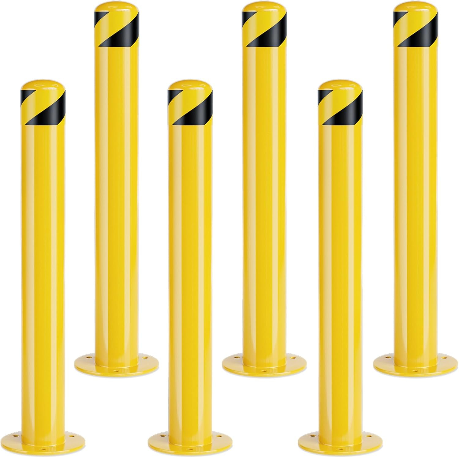 Safety Bollard Post, Steel Bollards,Parking Bollard, Yellow Powder Coated Safety Parking Barrier Post, for Traffic Sensitive Areas (6, 42"H*3.5"D)