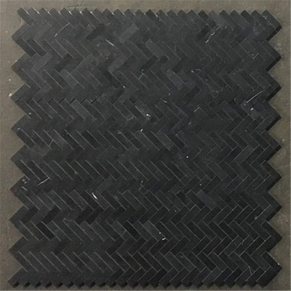 Stone Center Online Nero Marquina Black Marble 1x3 Herringbone Mosaic Tile Honed Kitchen Bath Wall Floor Backsplash Shower (1 Sheet)