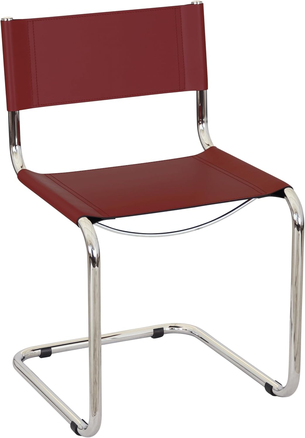Breuer Chair Company Mart Stam Cantilever Side Chair w/ Chrome Steel Frame & Dark Red Bonded Leather by Furnish Theory