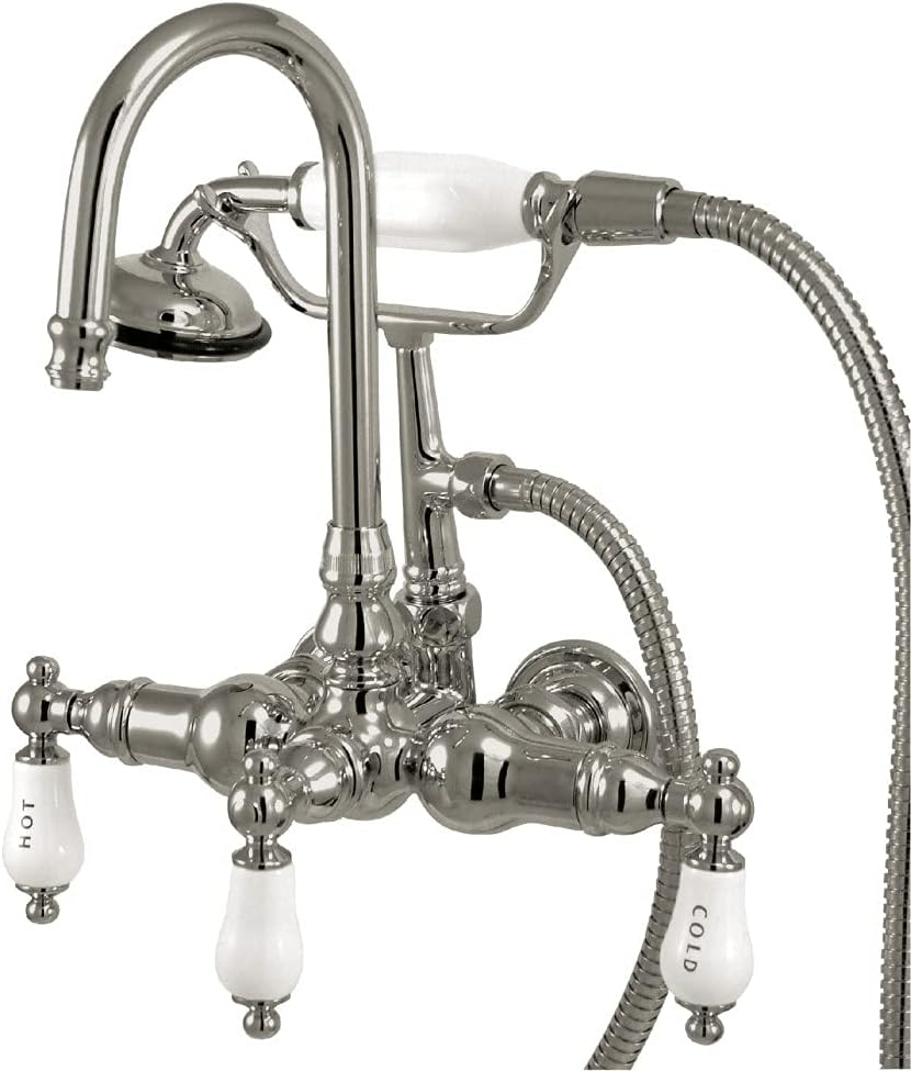 Kingston Brass Vintage Three-Handle 2-Hole Tub Wall Mount Clawfoot Tub Faucet with Hand Shower