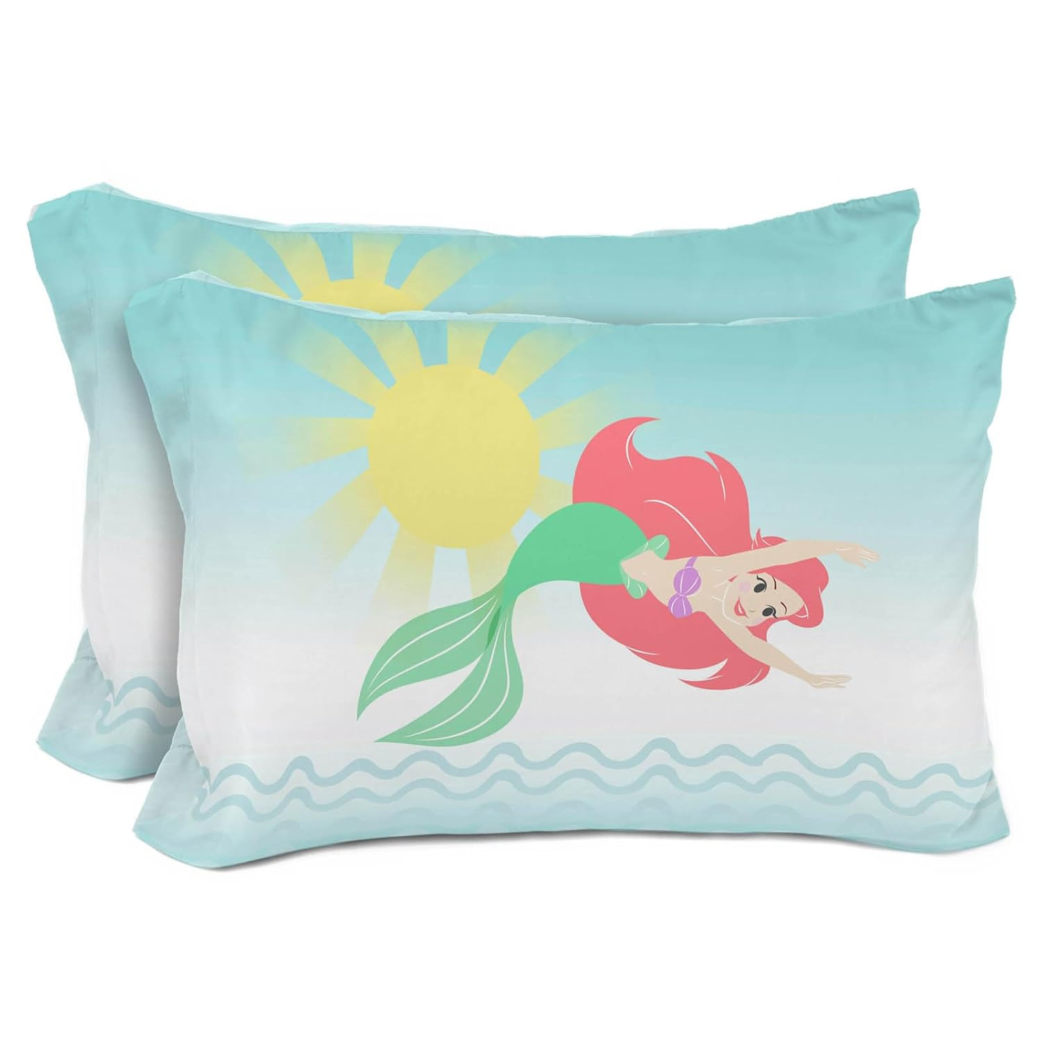 Sunny Side Up Disney The Little Mermaid 2 Pack Reversible Pillowcases - Double Sided Pillow Covers, Kids Super Soft Airel Bedding