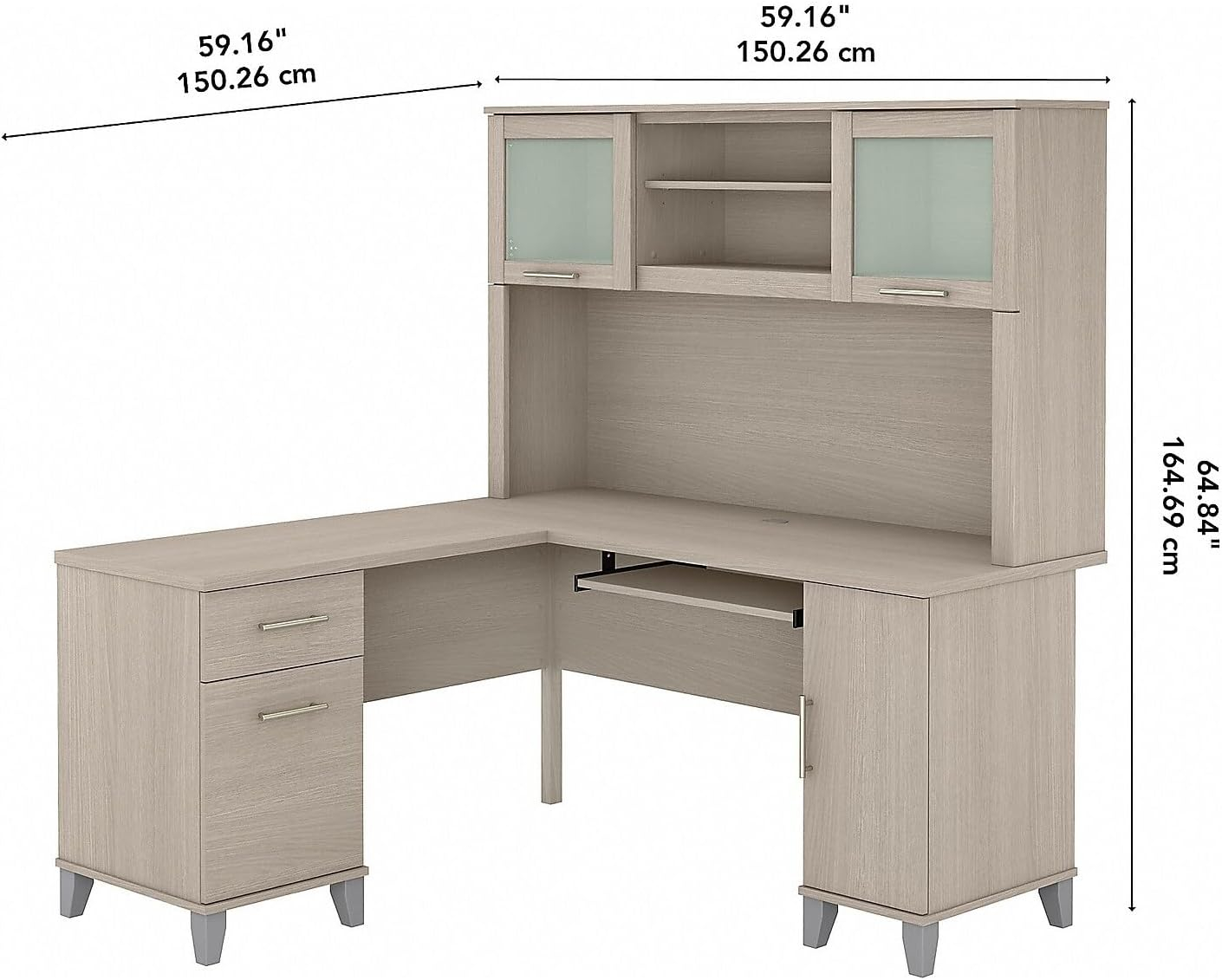 Bush Furniture Somerset 60" L Desk and Hutch with Storage, Sand Oak