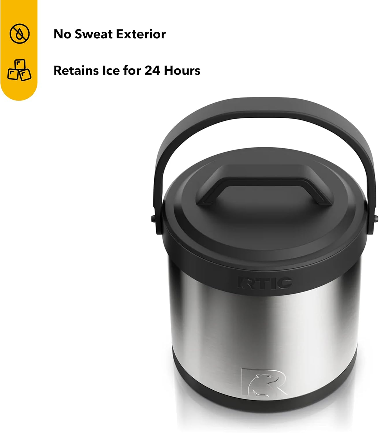RTIC Insulated Ice Bucket with Lid, Stainless Steel, Holds 3L of Ice Cold up to 24 Hours, Sweat-Free
