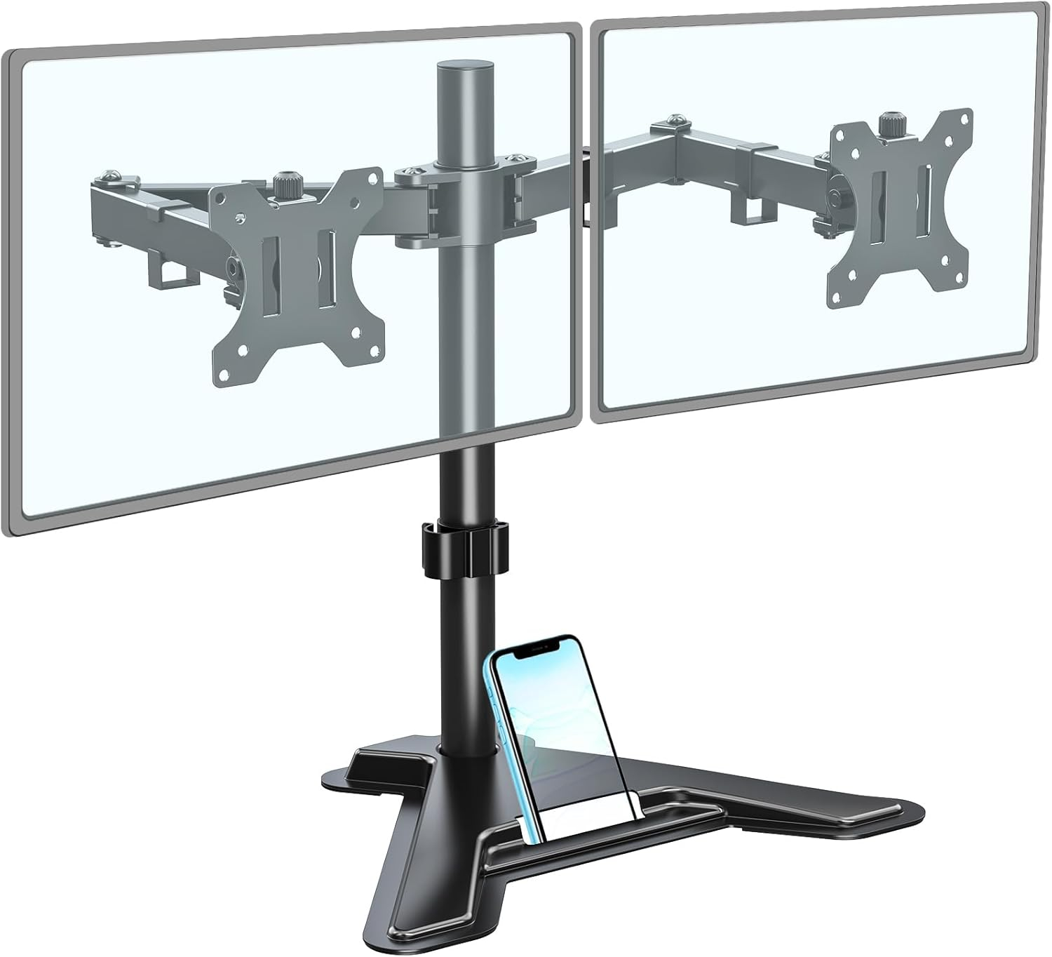 MOUNTUP Dual Monitor Stand - Freestanding & Height Adjustable Monitor Desk Mount, Steady VESA Mount Holds Max 17.6 lbs, Computer Monitor Stand for 2 Screens up to 27 inches, MU1002