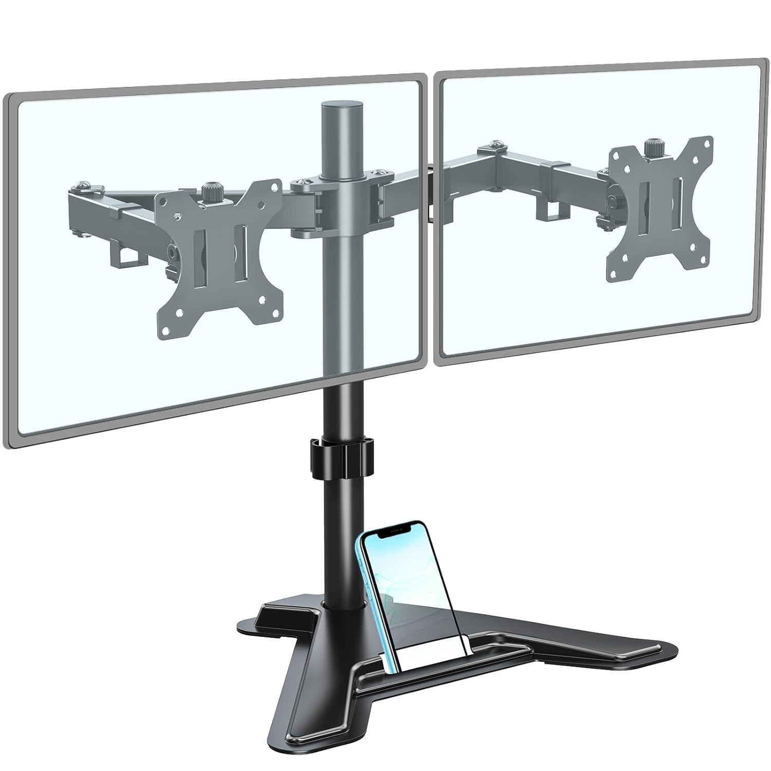 MOUNTUP Dual Monitor Stand - Freestanding & Height Adjustable Monitor Desk Mount, Steady VESA Mount Holds Max 17.6 lbs, Computer Monitor Stand for 2 Screens up to 27 inches, MU1002
