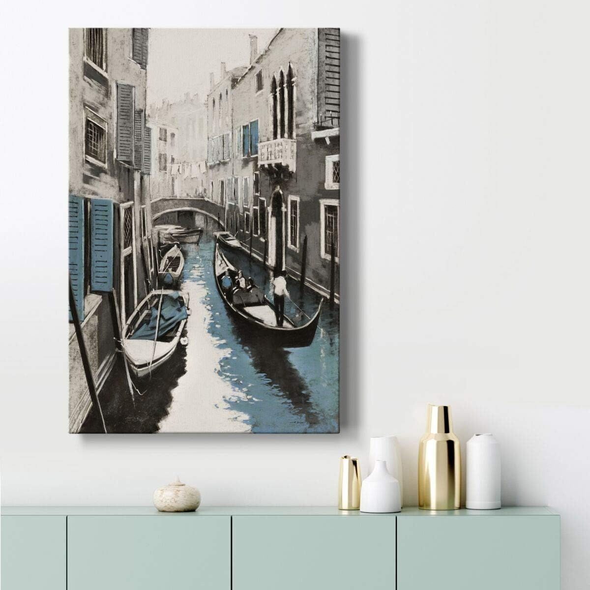 Renditions Gallery Canvas Architectural Artwork for Office Gandola Ride in Venice Water Streets Abstract Hanging Paintings for Bedroom Living Room Office Wall Decor - 8"X12" LT15