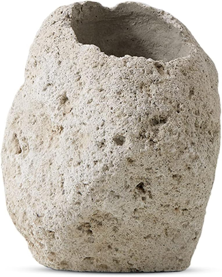 Serene Spaces Living Chunky Pumice Stone Vase, Textured Lava Rock Vase for Flowers, Plants - Perfect for Living Rooms, Kitchens, Bedrooms, Office, Weddings, Events (Pack of 1)